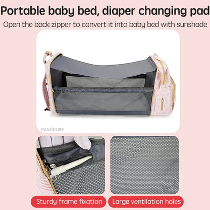 Baby Diaper Bag with Stroller Hooks Portable Baby Crib Diaper Changing Pad Baby Carrier Bag for Mom Backpack