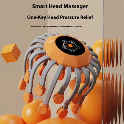 20 Massage Heads Orange Scalp Massager - Red Light Vibrating Octopus Scratcher for Relaxation, Stress Relief
