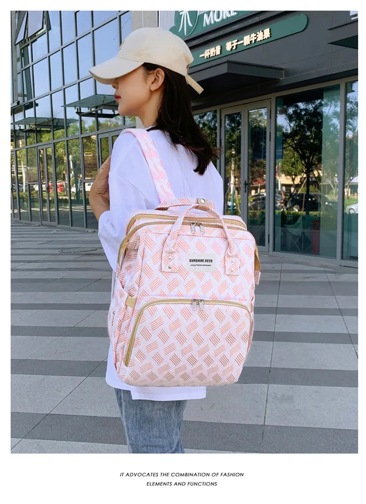 Baby Diaper Bag with Stroller Hooks Portable Baby Crib Diaper Changing Pad Baby Carrier Bag for Mom Backpack