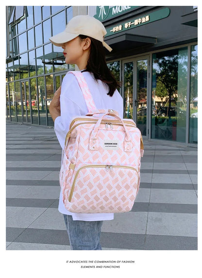 Baby Diaper Bag with Stroller Hooks Portable Baby Crib Diaper Changing Pad Baby Carrier Bag for Mom Backpack