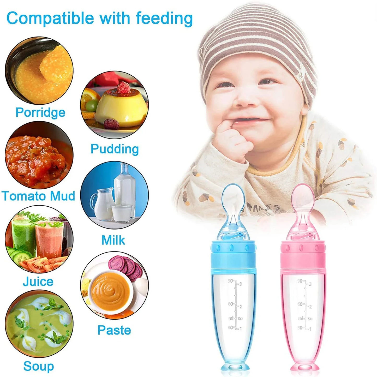 Toddler Squeeze Feeding Spoon Milk Bottle Training Feeder Food Supplement