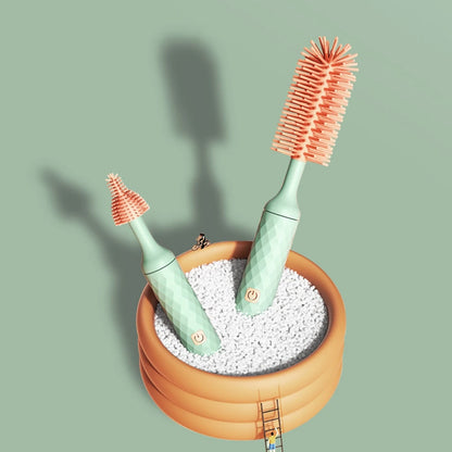 Electric Bottle Brush Waterproof 360 Degree Rotating Long Handled Silicone Straw Pacifier Cleaning Brush Bay