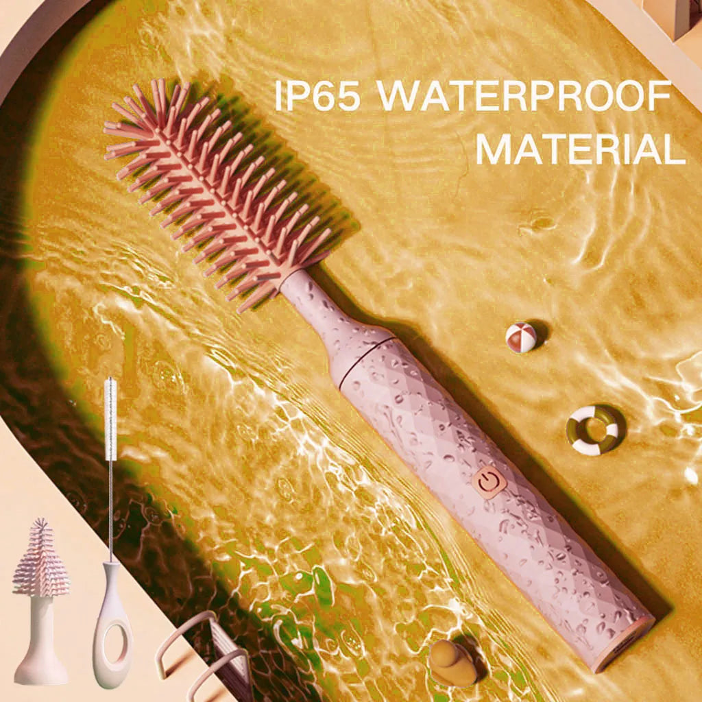 Electric Bottle Brush Waterproof 360 Degree Rotating Long Handled Silicone Straw Pacifier Cleaning Brush Bay