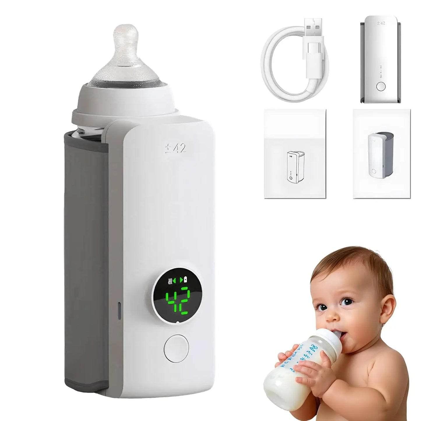 Rechargeable Baby Bottle Warmer with Temperature Display Warmer Sleeve Feeding Accessories