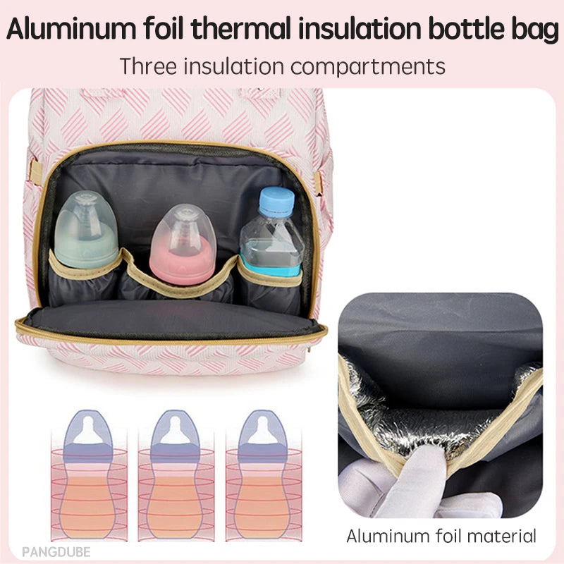 Baby Diaper Bag with Stroller Hooks Portable Baby Crib Diaper Changing Pad Baby Carrier Bag for Mom Backpack