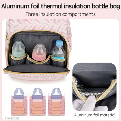 Baby Diaper Bag with Stroller Hooks Portable Baby Crib Diaper Changing Pad Baby Carrier Bag for Mom Backpack