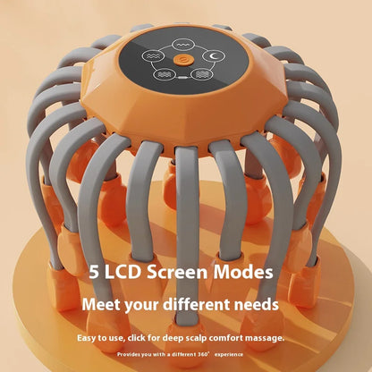 20 Massage Heads Orange Scalp Massager - Red Light Vibrating Octopus Scratcher for Relaxation, Stress Relief
