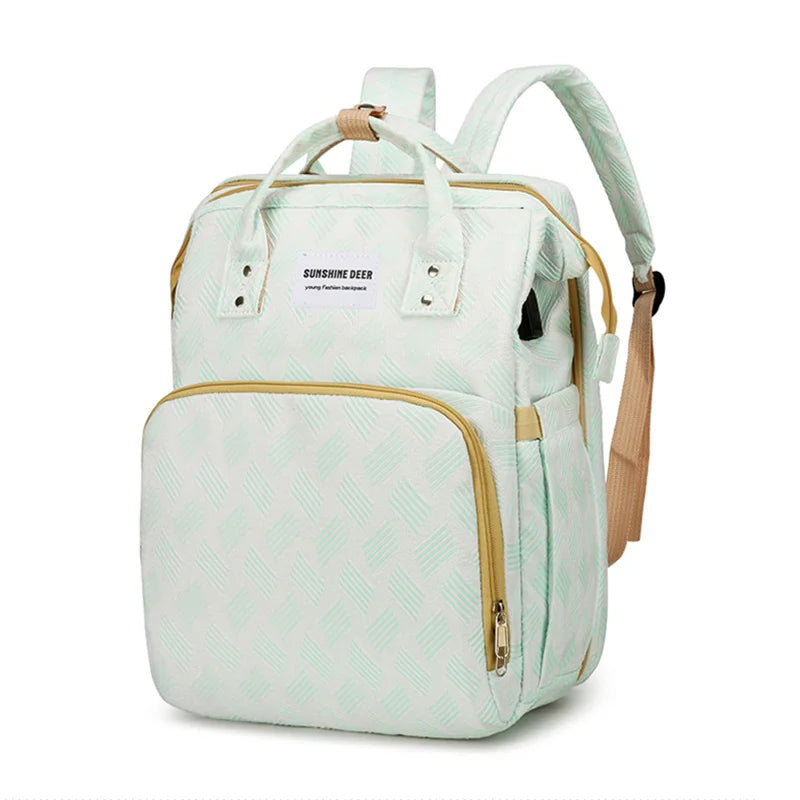 Baby Diaper Bag with Stroller Hooks Portable Baby Crib Diaper Changing Pad Baby Carrier Bag for Mom Backpack