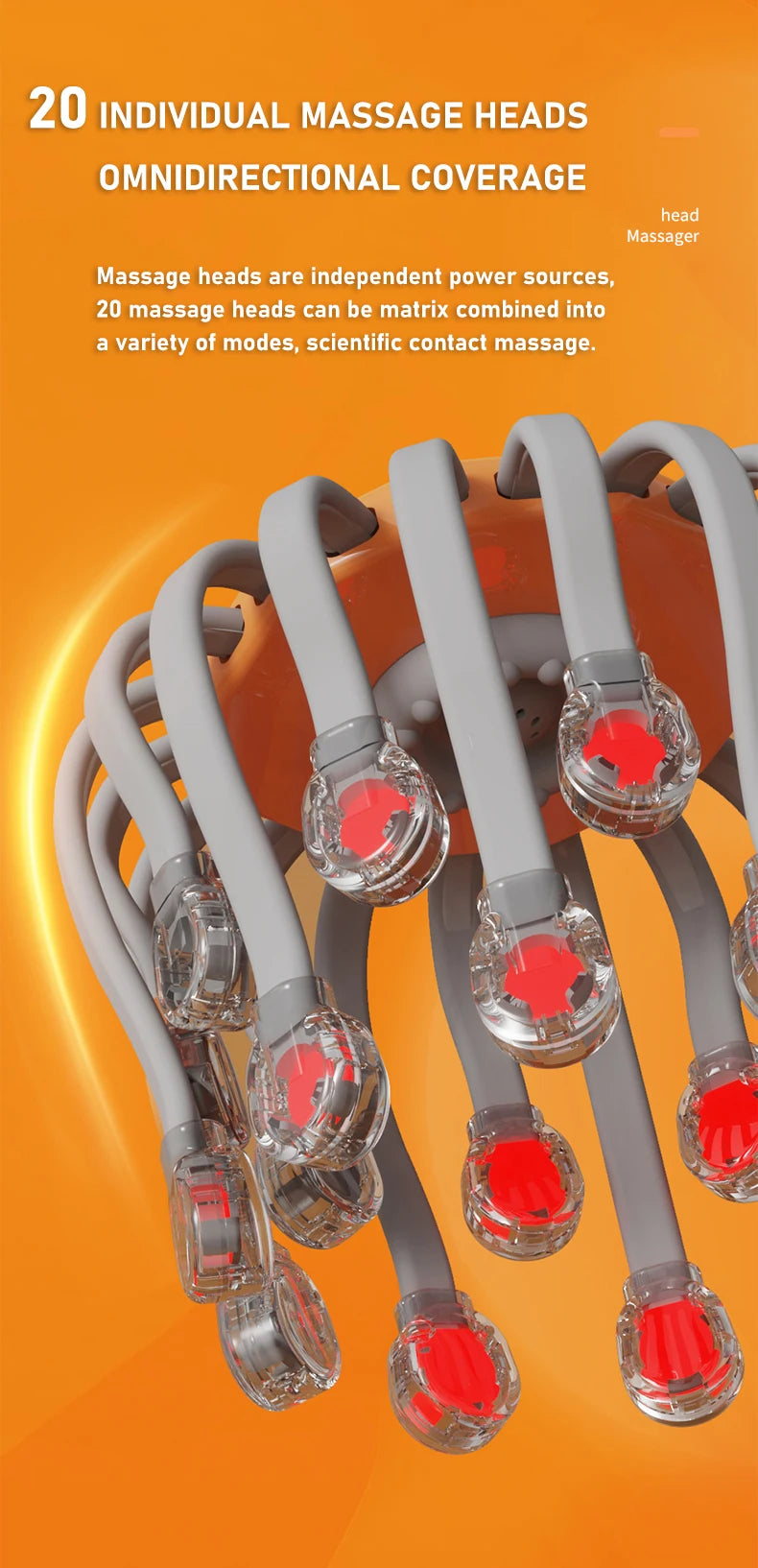 20 Massage Heads Orange Scalp Massager - Red Light Vibrating Octopus Scratcher for Relaxation, Stress Relief