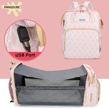 Baby Diaper Bag with Stroller Hooks Portable Baby Crib Diaper Changing Pad Baby Carrier Bag for Mom Backpack