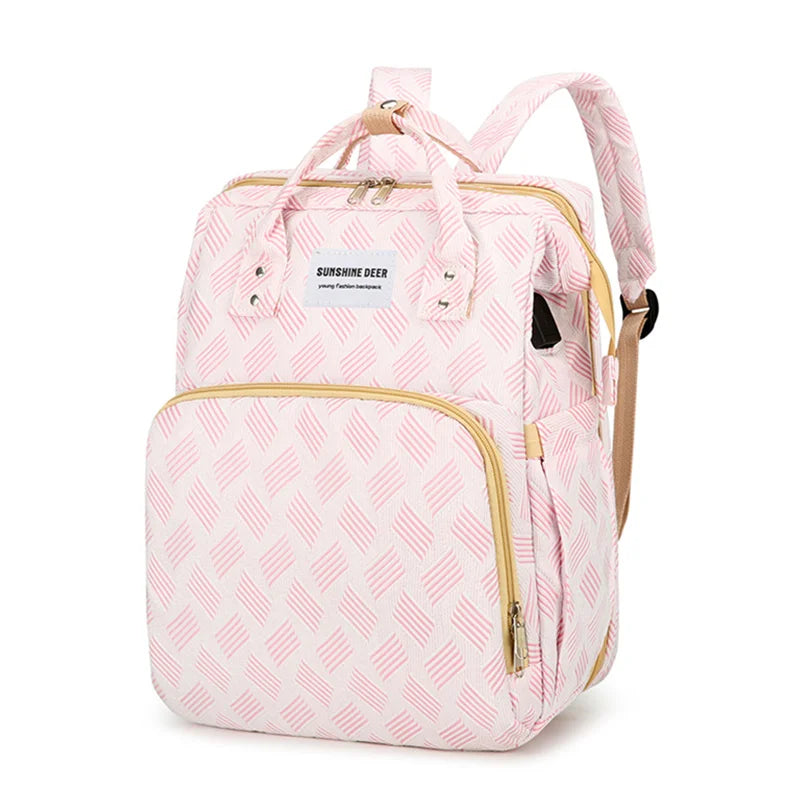 Baby Diaper Bag with Stroller Hooks Portable Baby Crib Diaper Changing Pad Baby Carrier Bag for Mom Backpack