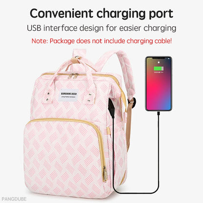 Baby Diaper Bag with Stroller Hooks Portable Baby Crib Diaper Changing Pad Baby Carrier Bag for Mom Backpack