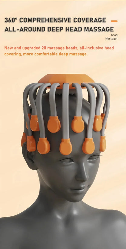 20 Massage Heads Orange Scalp Massager - Red Light Vibrating Octopus Scratcher for Relaxation, Stress Relief