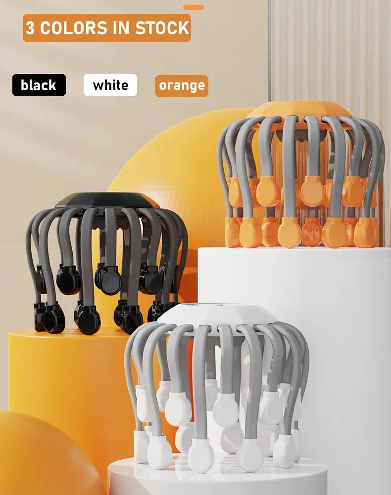 20 Massage Heads Orange Scalp Massager - Red Light Vibrating Octopus Scratcher for Relaxation, Stress Relief