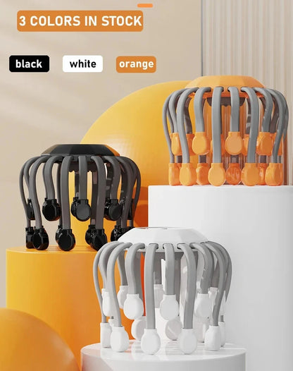 20 Massage Heads Orange Scalp Massager - Red Light Vibrating Octopus Scratcher for Relaxation, Stress Relief