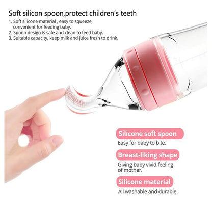 Toddler Squeeze Feeding Spoon Milk Bottle Training Feeder Food Supplement
